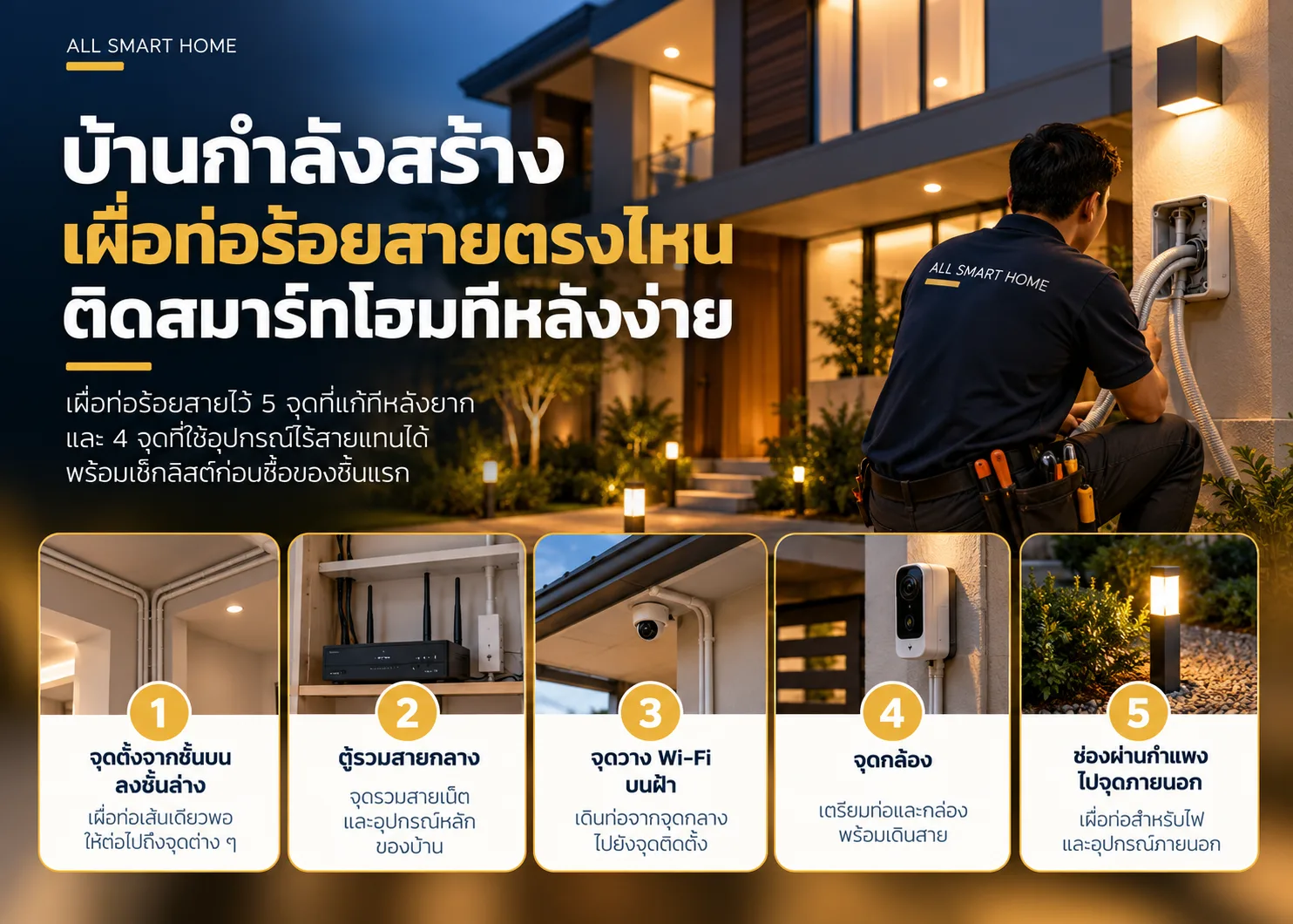 บ้านกำลังสร้าง เผื่อท่อร้อยสายเปล่าตรงไหน ติดสมาร์ทโฮมทีหลังง่าย
